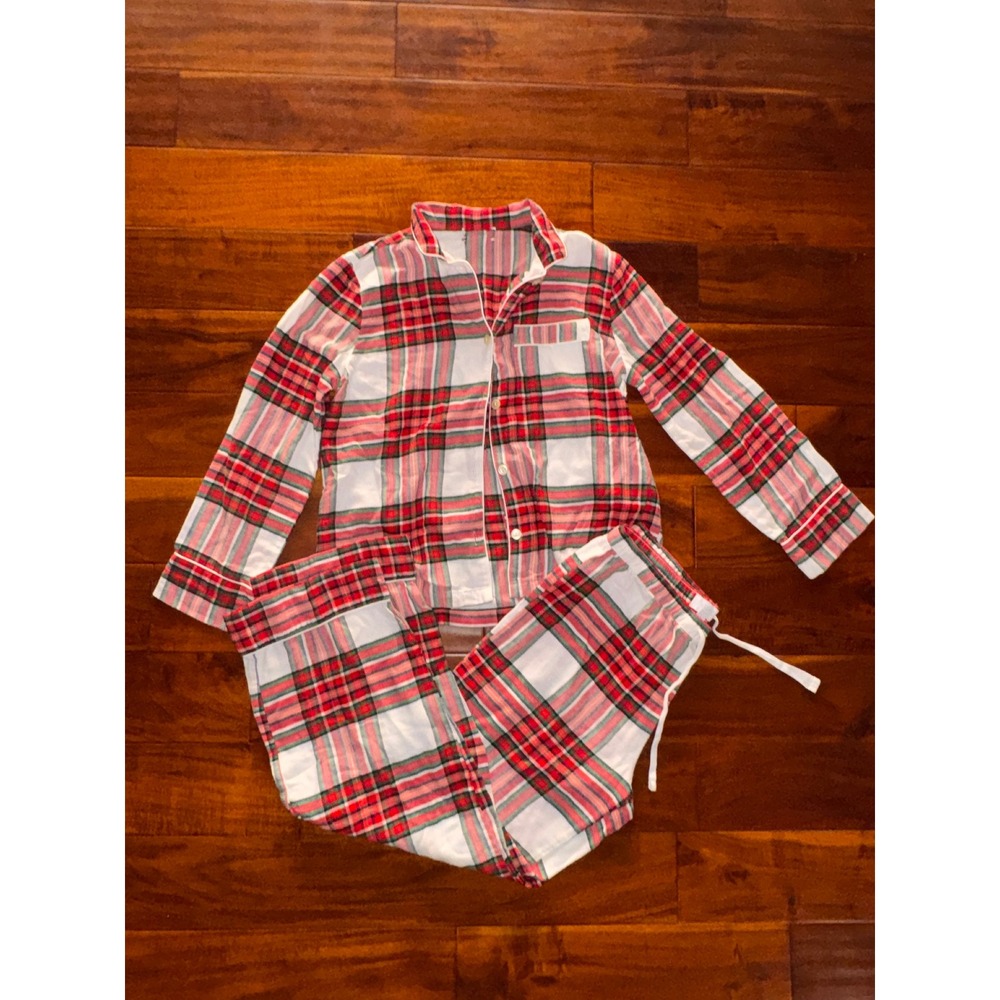 Love by Gap Plaid Pajama Set Women's Size S Red White Green Button Up Pants‎